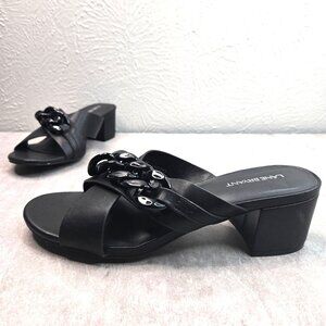 Lane Bryant Heeled Mule Sandals 10 Wide Fit Black Dressy Slip On Block Heel Shoe